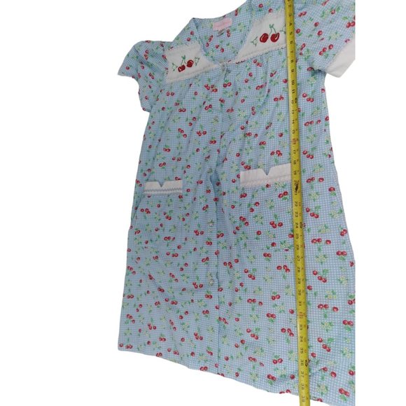 VTG Pleasant Memories Floral cherry blue gingham pattern Snap button nihtdress M - Picture 8 of 16